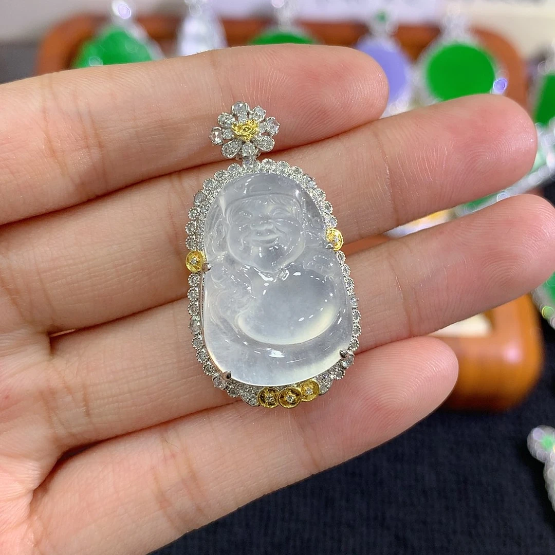 【闪购商品】吊坠(不含链)18K金镶嵌翡翠财神