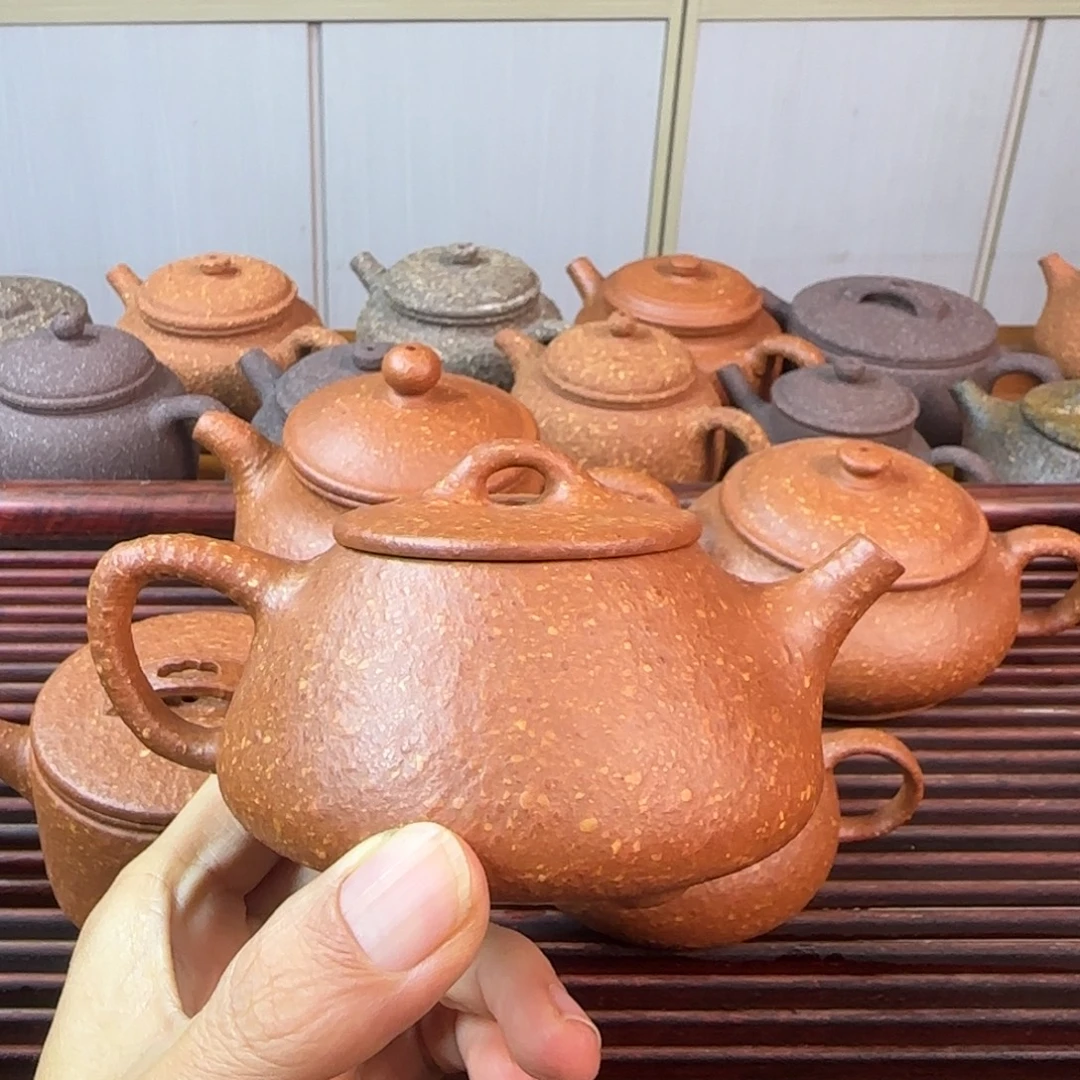 紫砂茶壶八目红降平盖石瓢170cc