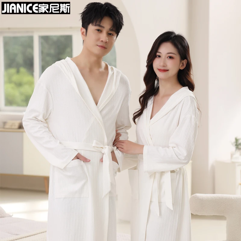 家尼斯情侣睡袍纯棉提花面料连帽男士浴袍大码女士浴衣浴袍男款