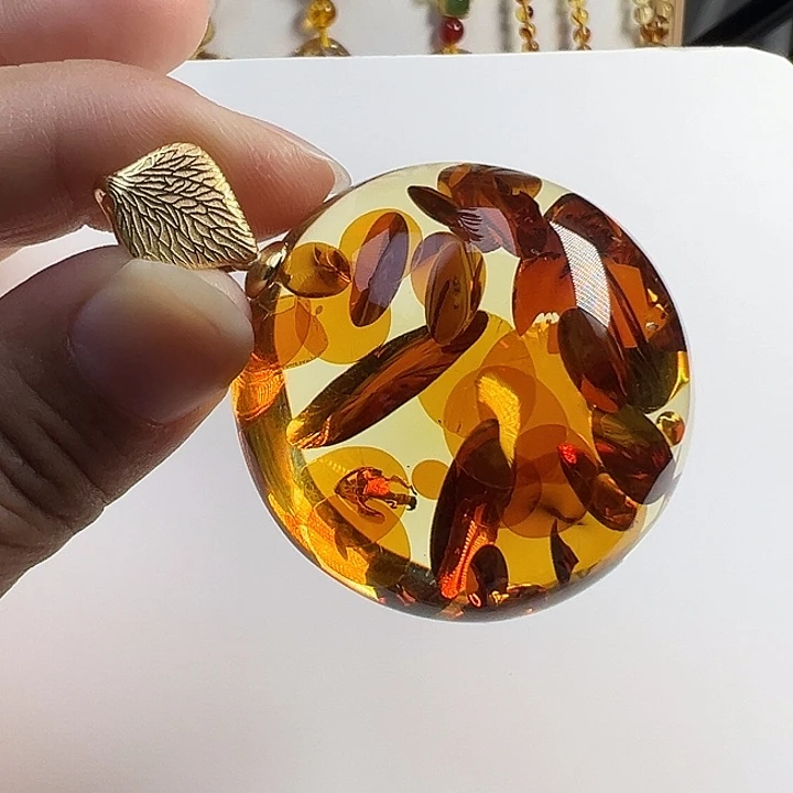 琥珀（花珀）银S925镶嵌颈饰