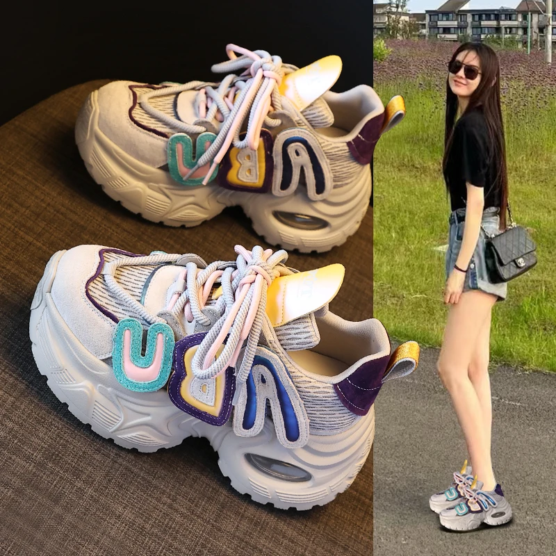 时尚新款老爹鞋女厚底2025新款秋季百搭透气休闲运动鞋内增高显高