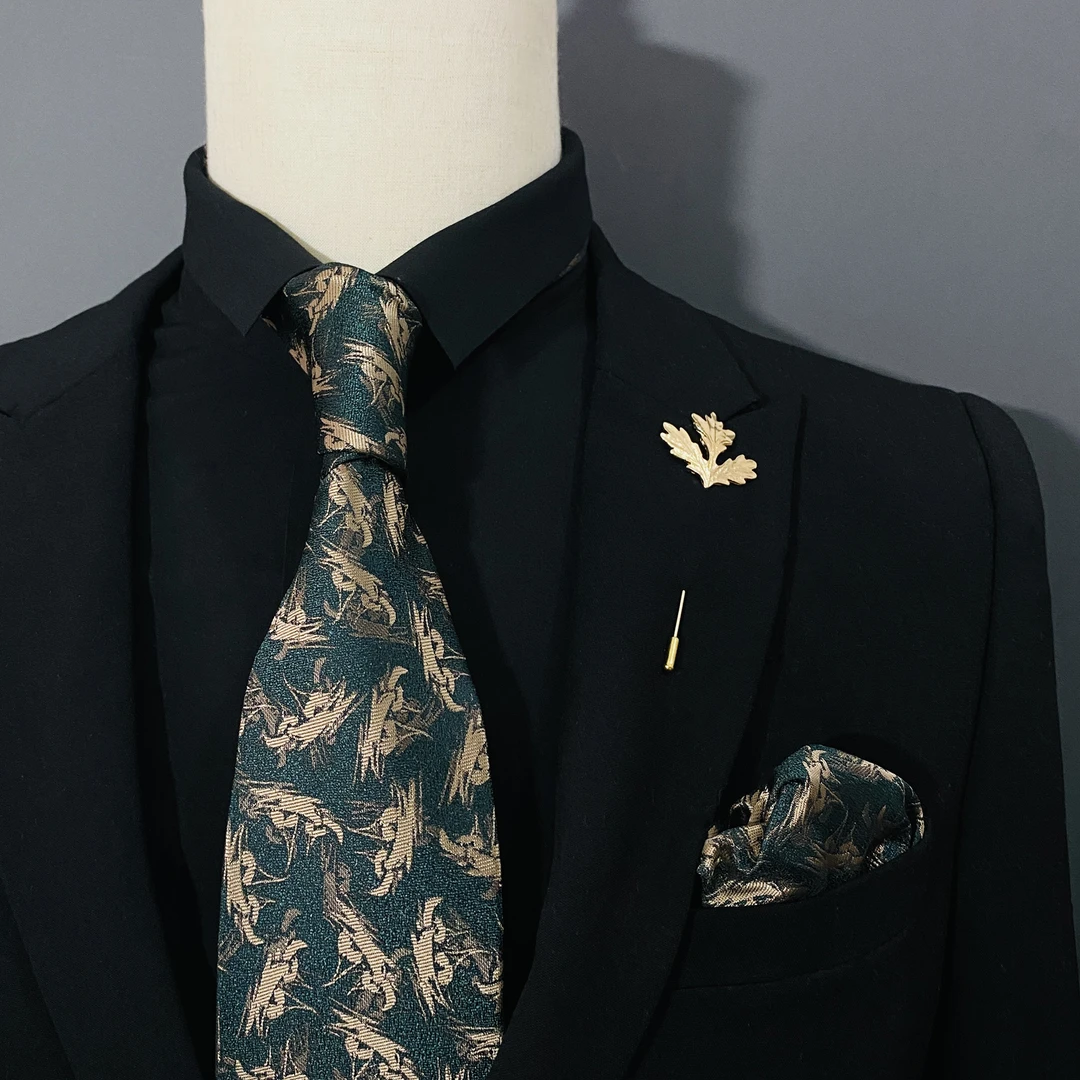 青色领带复古手打男士商务正装8CM 休闲韩版高级感方巾口袋巾礼盒