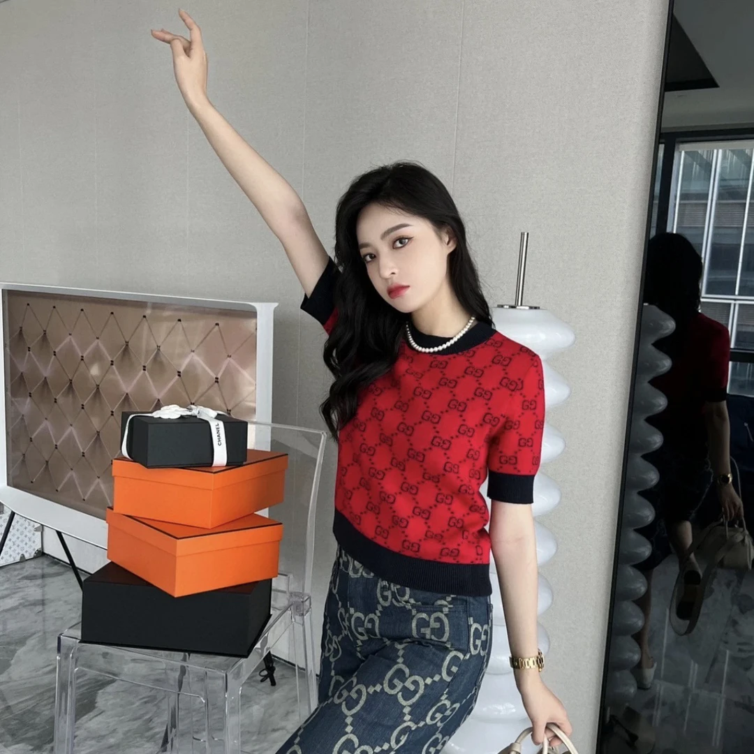 99新 GUCCI/古驰 ss431 满印双Glogo撞色针织衫 羊毛