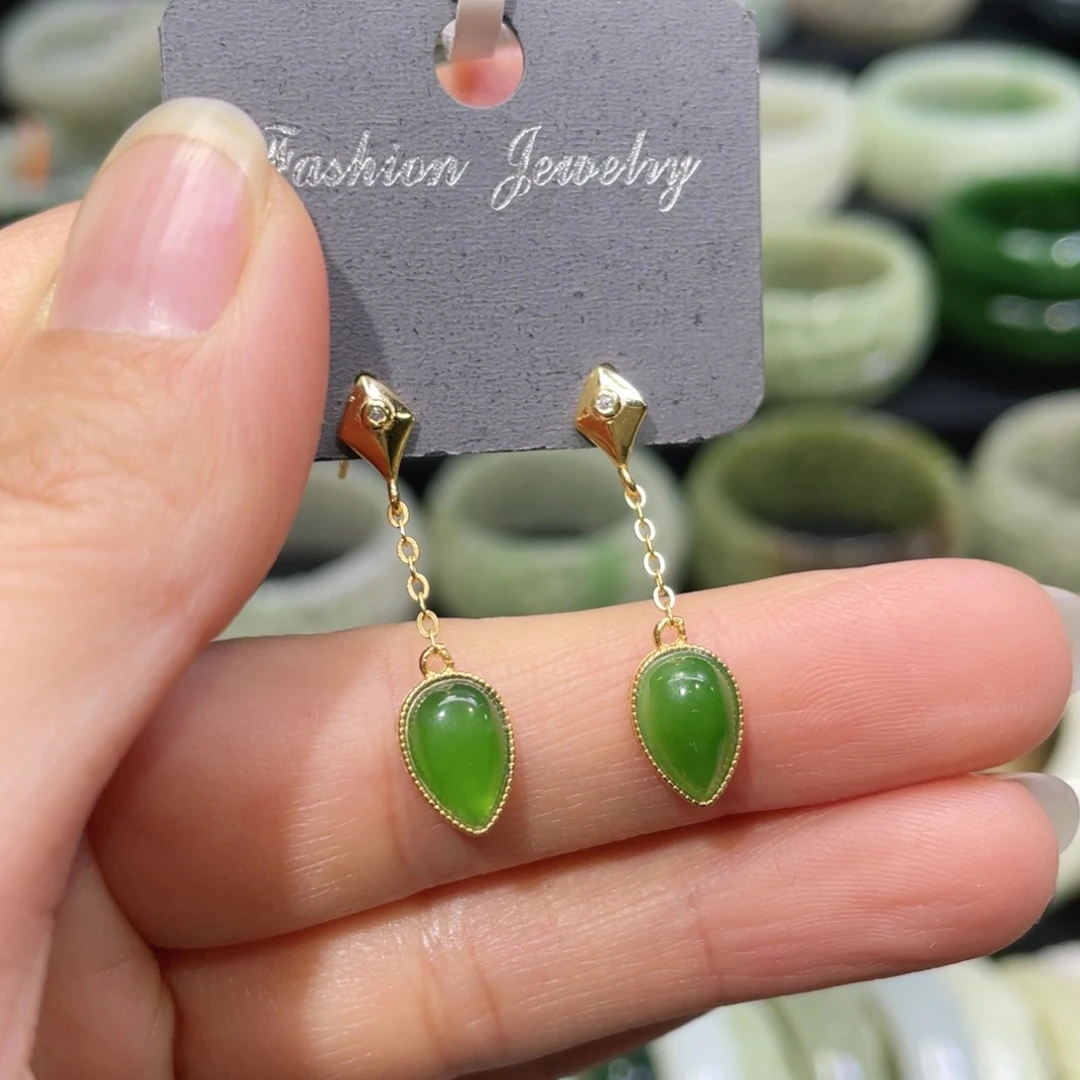 银S925镶嵌和田玉耳饰