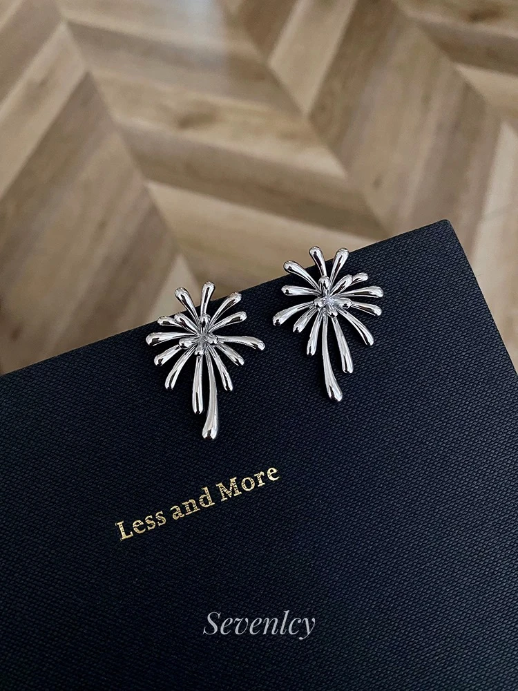 铜合金耳饰 冰川耳夹小众清冷感烟花无耳洞三角夹耳夹