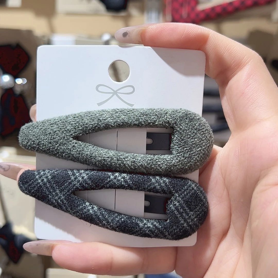 皮质铁合金绿色格子水滴掰掰夹