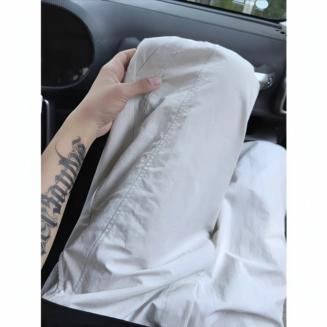 夏季打孔透气速干裤男女同款拼接薄款凉感冰丝裤直筒宽松休闲长裤