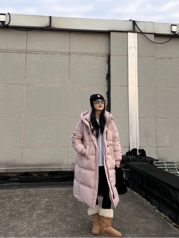 90白鸭绒 长款连帽羽绒服HY-850