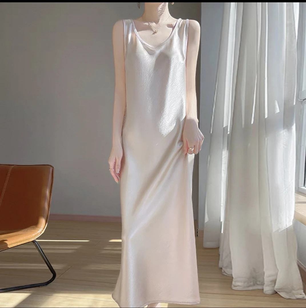 【鱼尾裙摆】知性优雅连衣裙鱼尾背心裙缎面高级光泽感显瘦连衣裙