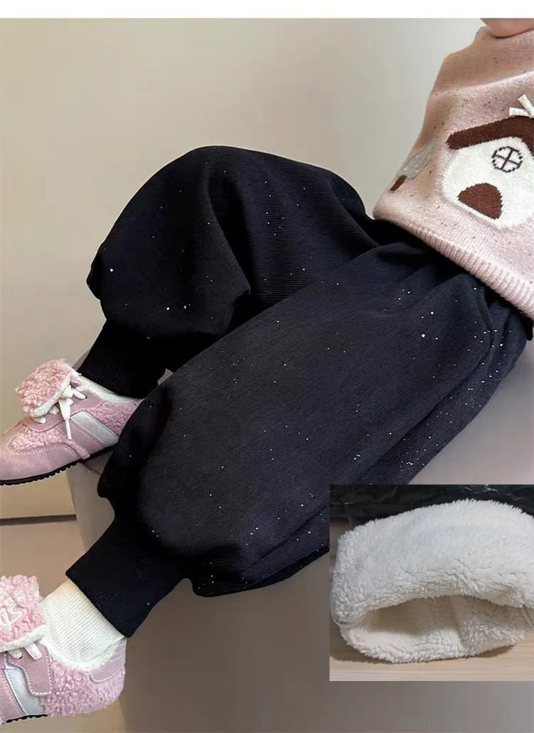 女童冬季加绒加厚休闲裤女宝加厚卫裤秋冬小童宽松一体绒裤