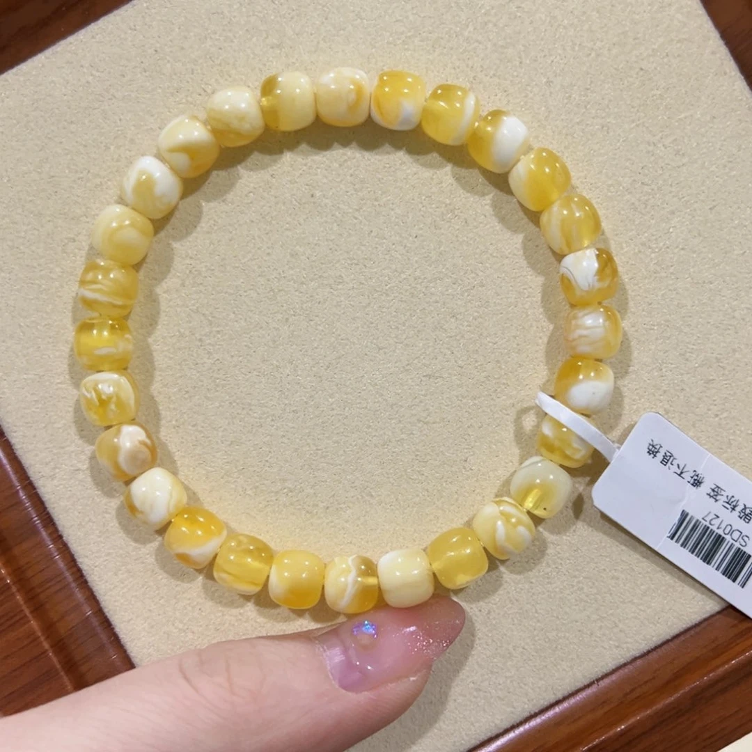 蜜蜡手链未镶嵌7.5m金瓷白 微瑕