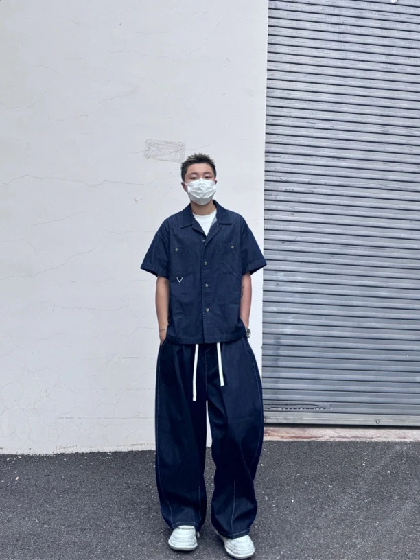 Ninjazz 日系Cityboy夏季薄牛仔抽绳宽松阔腿灯笼裤