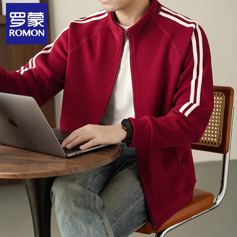 罗蒙秋冬季男士保暖抓绒衣休闲长袖运动卫衣时尚百搭潮流开衫外套