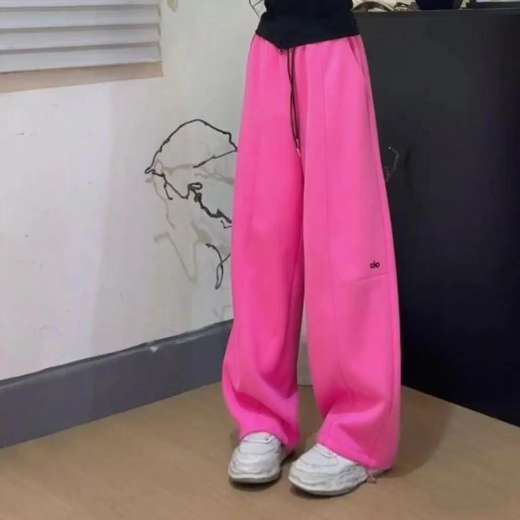 原装正版  秋季新品加厚复合高腰刺绣显瘦时尚百搭休闲弯刀阔腿裤