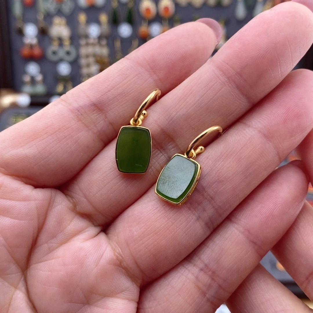 银S925镶嵌和田玉耳饰A****呢