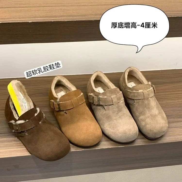 一脚蹬真皮勃肯复古扣带勃肯全包加棉百搭时尚舒适通勤女