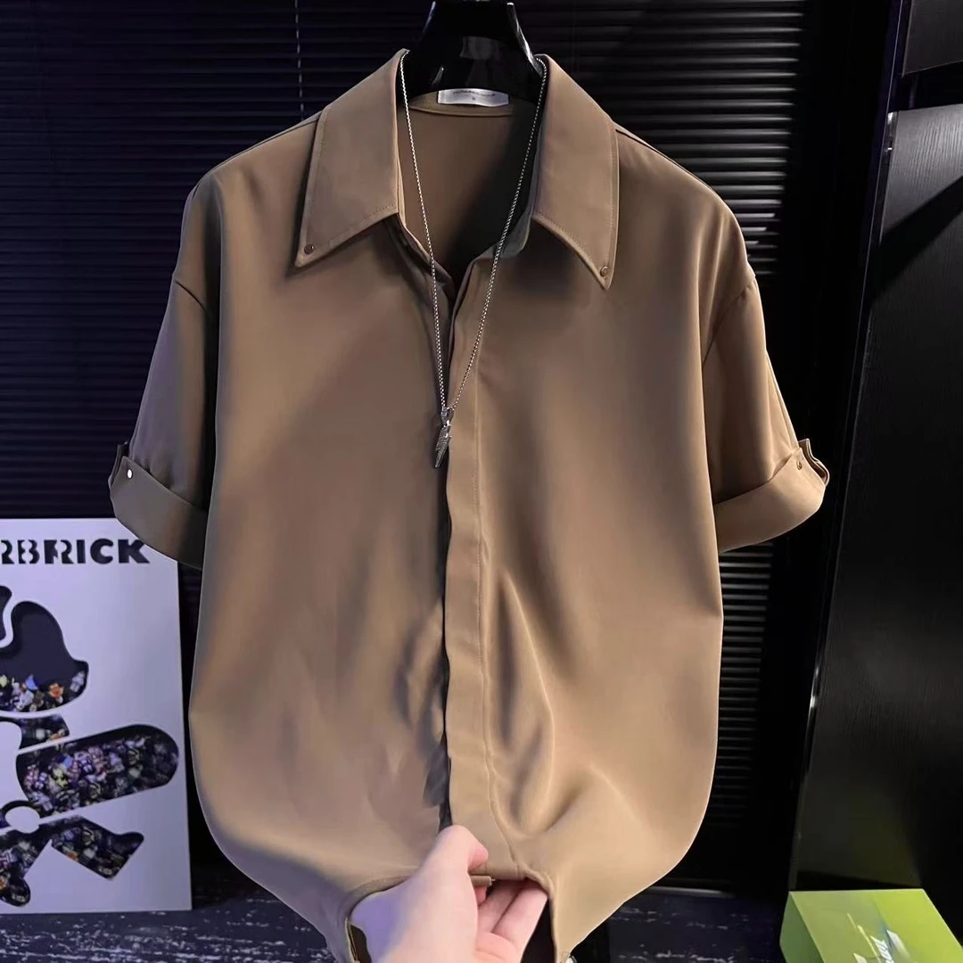 TQ-商务休闲短袖开衫男士夏季cleanfit凉感免烫肌理感短袖衬衫