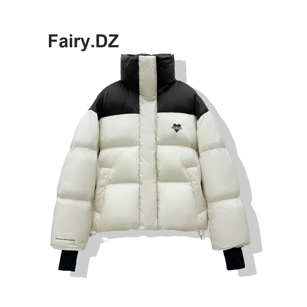 软糯白鸭绒羽绒服连帽欧货加厚撞色短款气质保暖外套