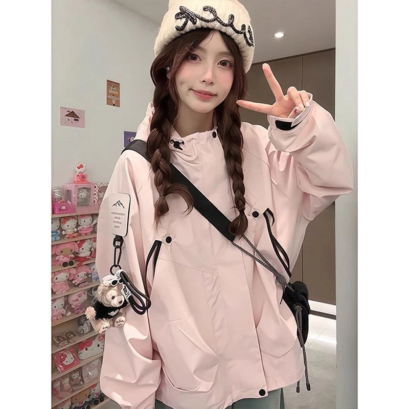 连帽秋季女长袖短外套上衣慵懒风休闲运动短款