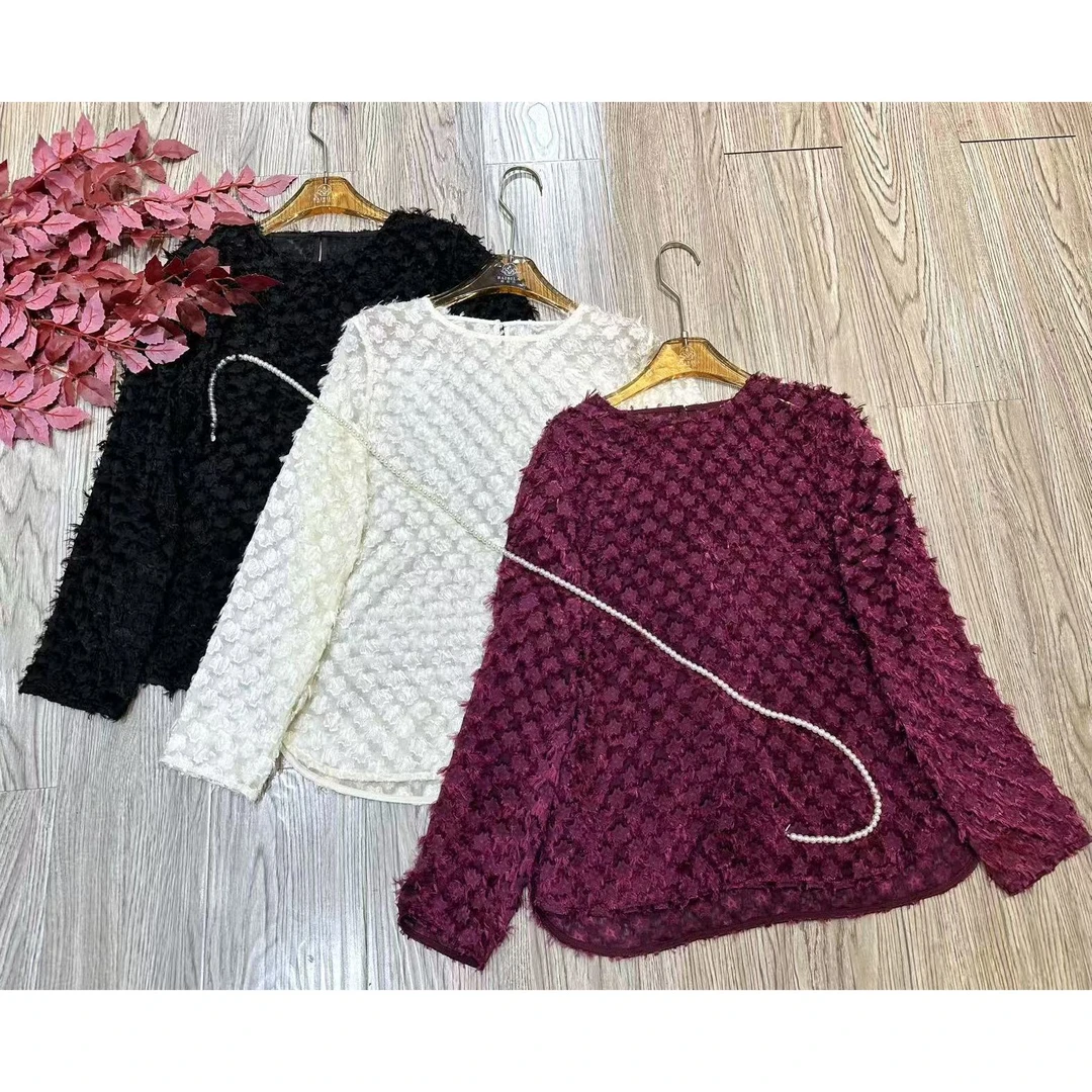 【小黑家】长63高端真丝重工毛流感流须纯与娆减龄上衣T恤M102