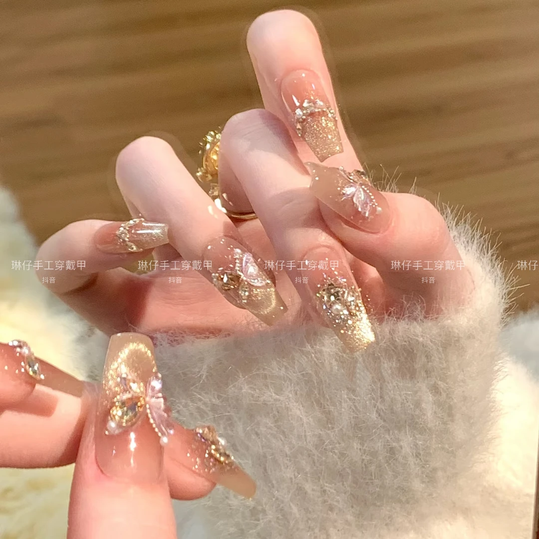 【鎏金蝴蝶】时尚清新纯欲高级感成品美甲穿戴式手工穿戴甲