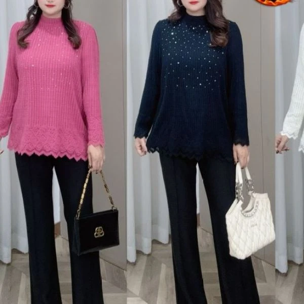 PWD32555 (仅上衣）冬季新款气质蕾丝内搭打底大码女装【衣长70】