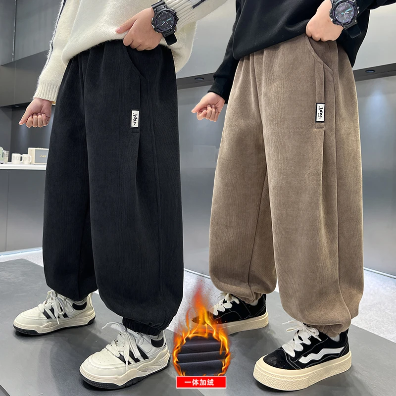 男童冬季加绒休闲裤2025新款儿童韩版宽松帅气一体绒大童加厚长裤