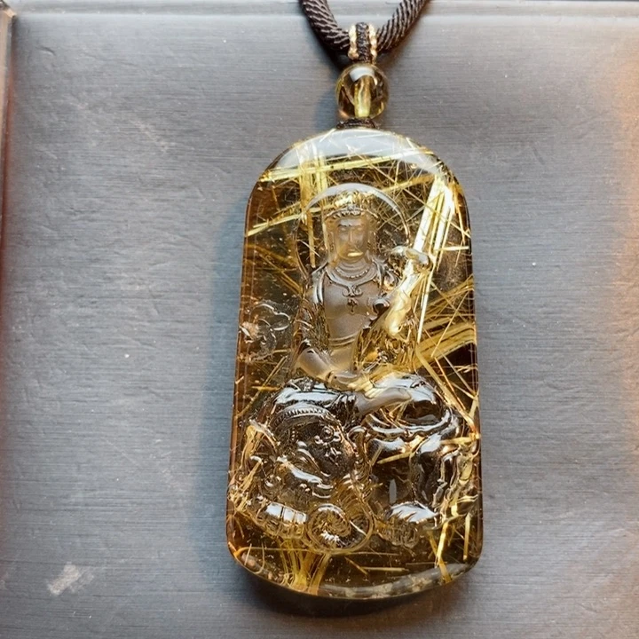 颈饰未镶嵌发晶天然钛晶普贤菩萨龙蛇守护神无事牌