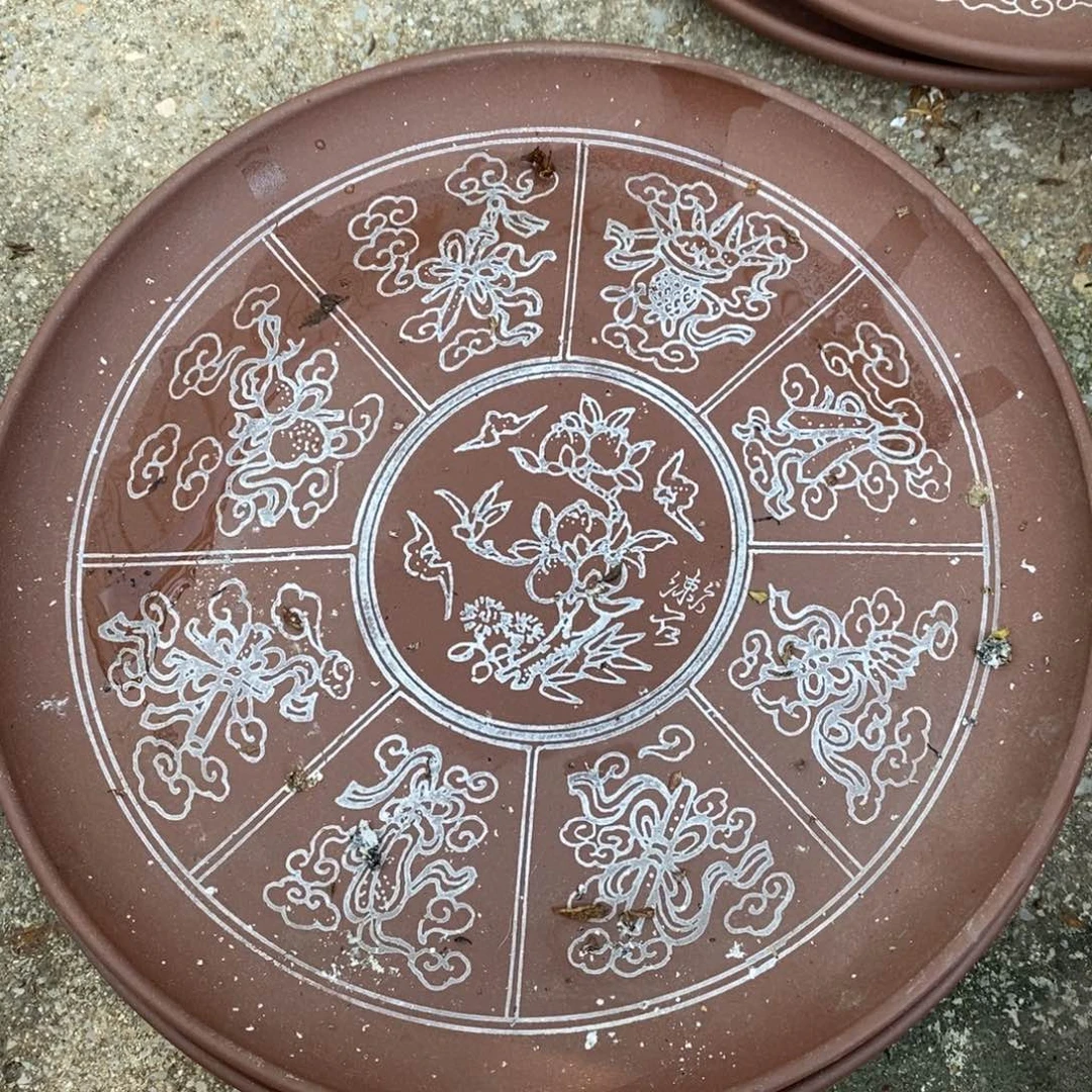 紫砂茶壶暗八仙紫砂盘24-25cm