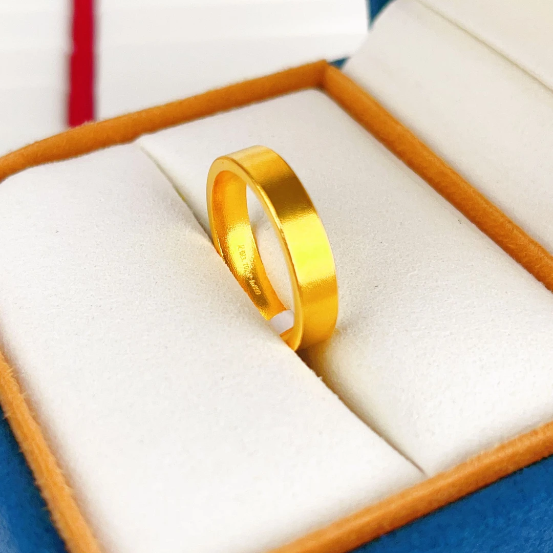 足银戒指 外金内银宽版素圈戒指素圈方戒百搭时尚情侣简约古法