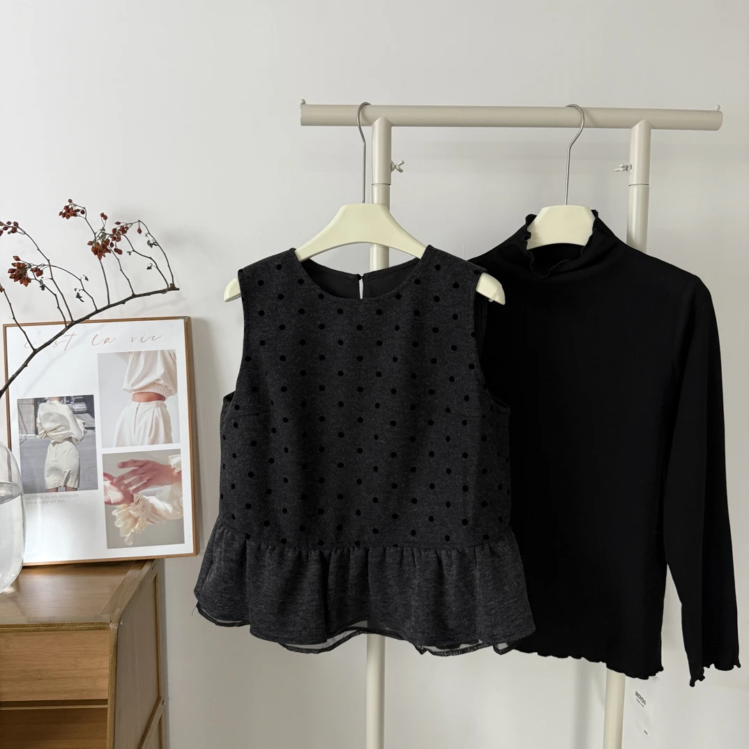 春装新款，加绒波点两件套