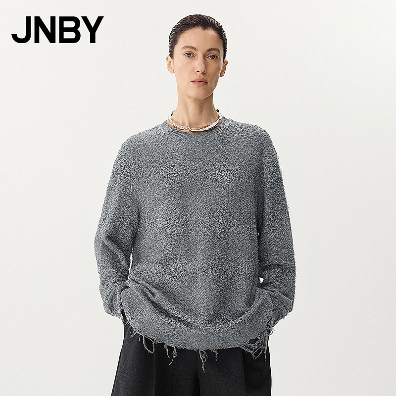 JNBY/江南布衣春秋毛针织衫宽松圆领不规则长袖简约通勤5P2310830