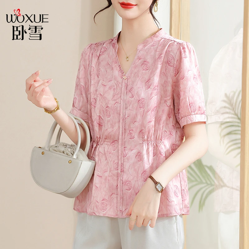 中年妈妈夏装洋气短袖衬衫套装中老年人女夏季高端小衫上衣两件套