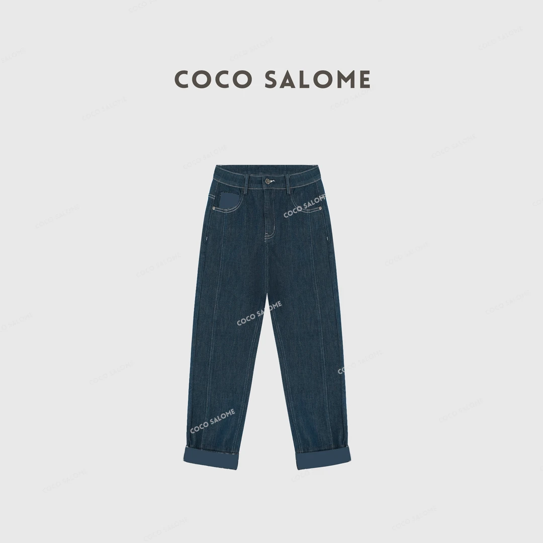 韩彬彬CS"提花牛仔"早春新款宽松拼接水洗显瘦牛仔裤0870-(14)