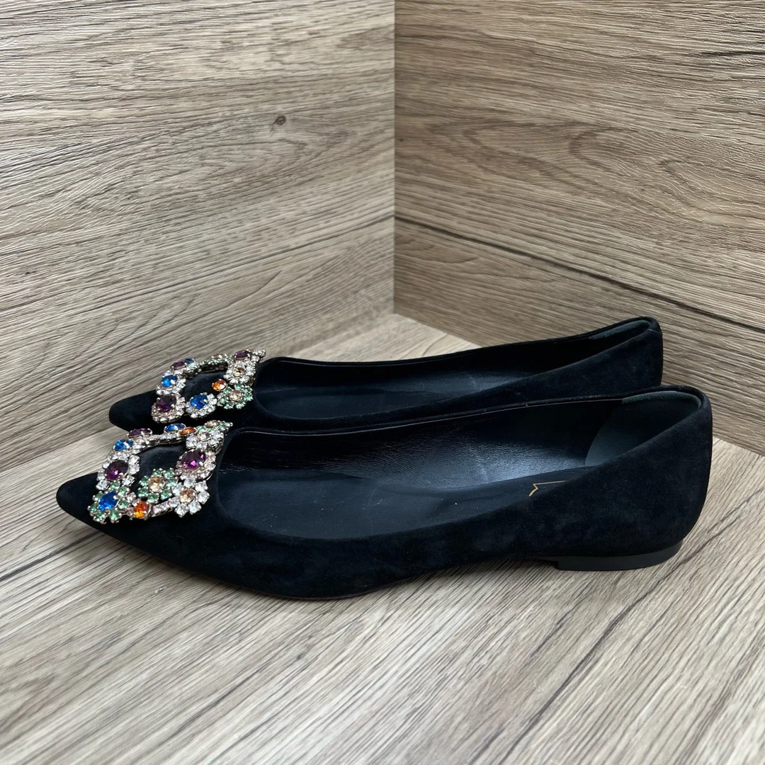 95新 Roger Vivier/罗杰·维威耶 方彩钻平底鞋 37码
