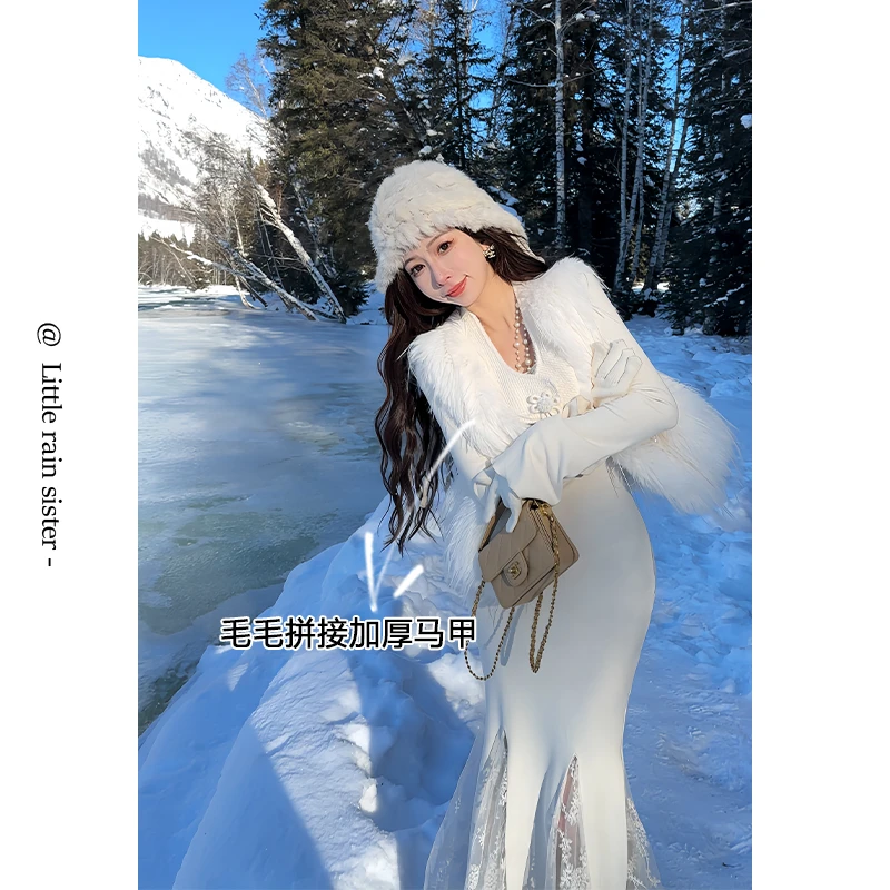 小雨姐姐新款【雪鸢马甲】新中式设计感无袖保暖毛毛马甲2024新款
