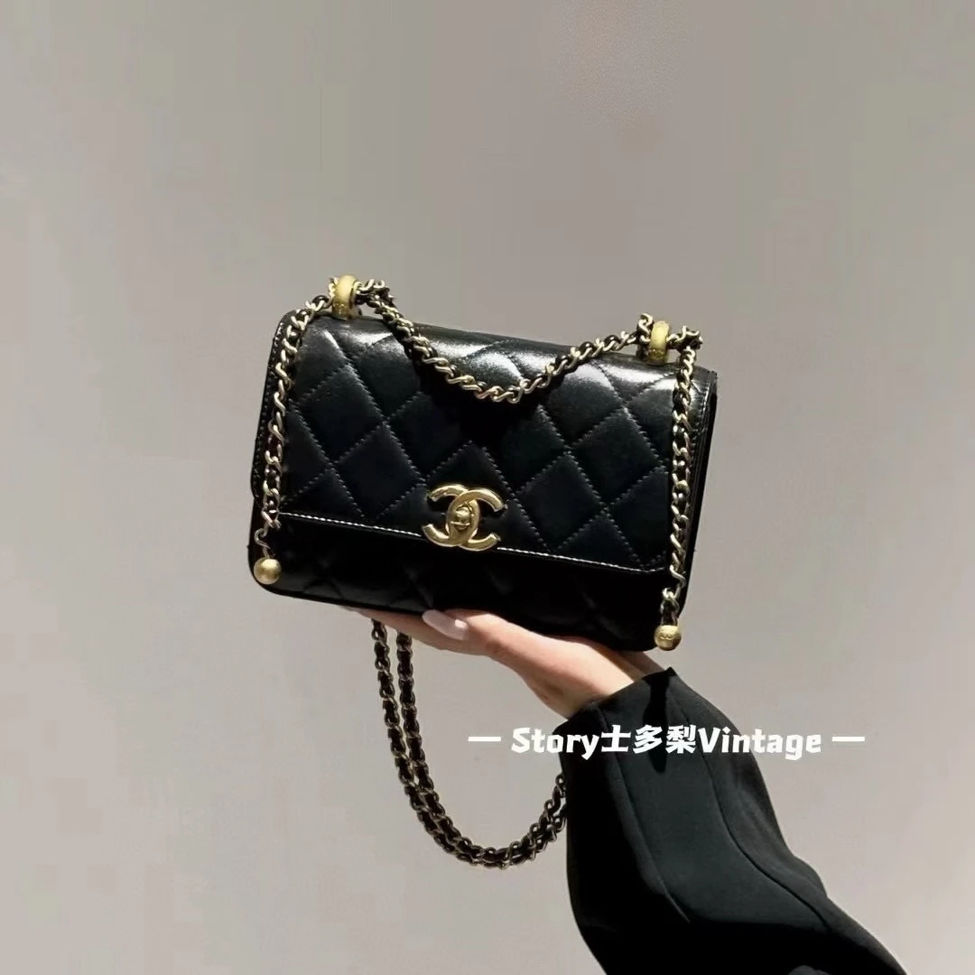 99新 Chanel/香奈儿 双金球19cm 黑金链条包