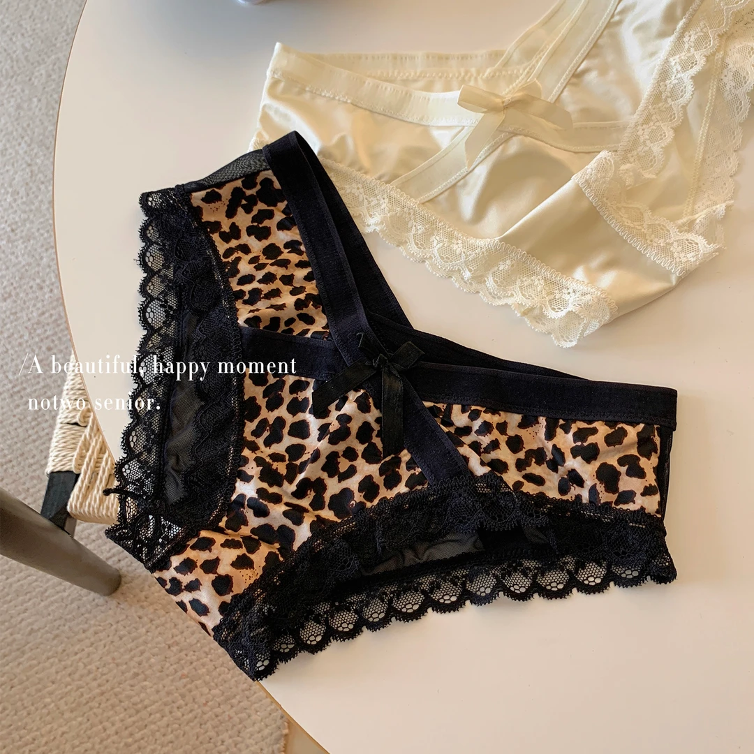 女士纯欲豹纹蕾丝内裤女款2025新款低腰无痕网纱舒适透气三角短裤