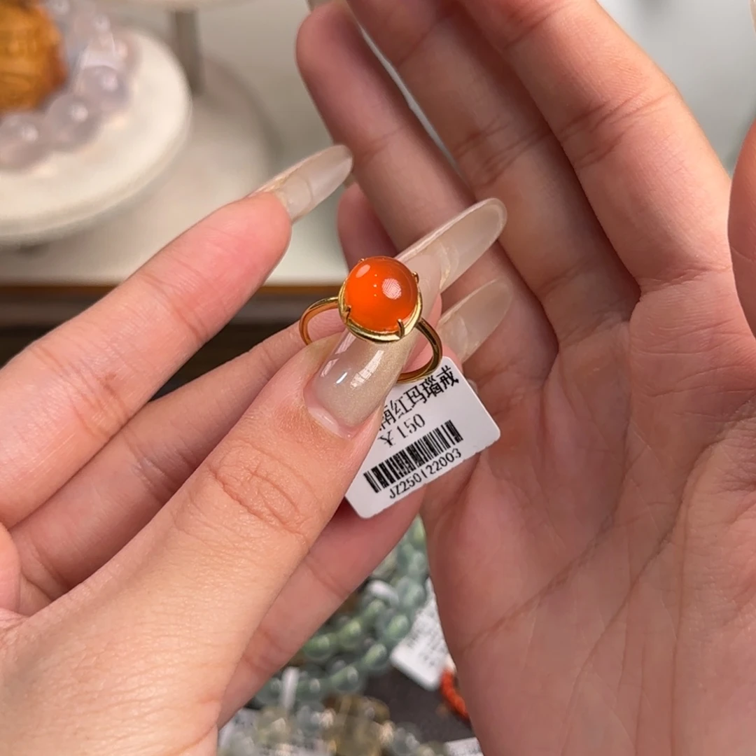 南红玛瑙银S925镶嵌戒指冰红蛋面