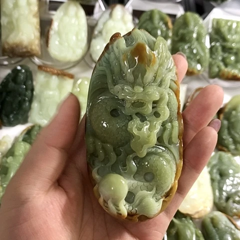 岫岩河磨玉（透闪石质玉）手把件未镶嵌
