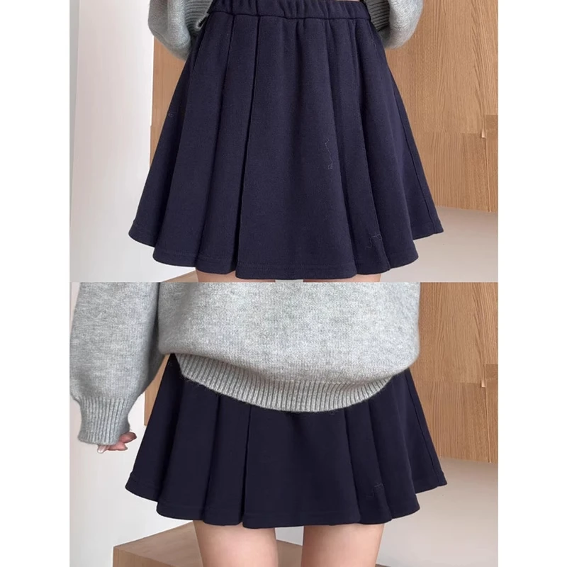 藏青色蓬蓬a字裙女秋冬2025新款小个子高腰显瘦半裙百搭毛呢短裙
