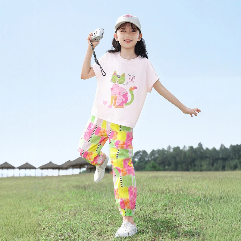 《童装品牌断码清仓直播》卡通印花短袖+九分束脚裤25518