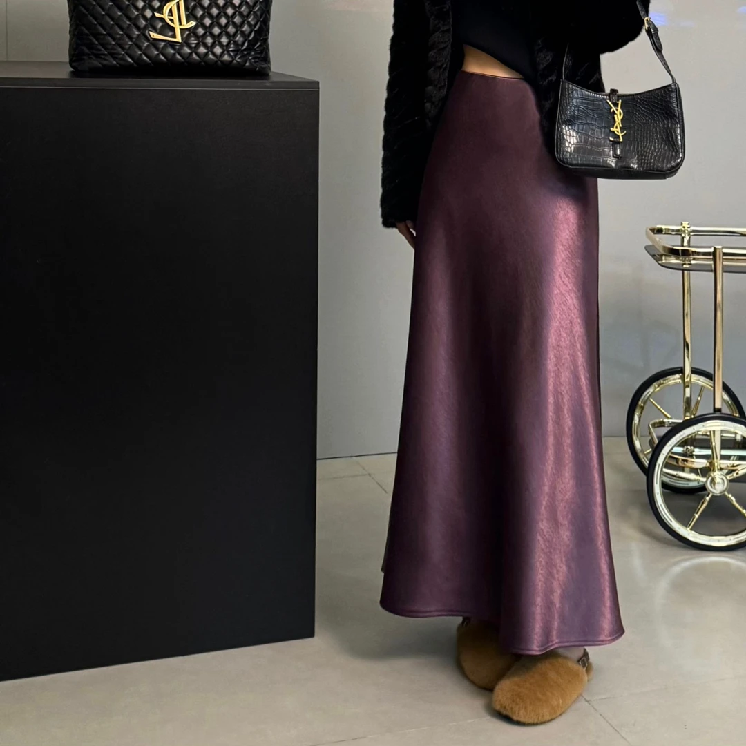 韩版冬季新款气质高腰时尚百搭显瘦缎面加绒A字鱼尾裙580