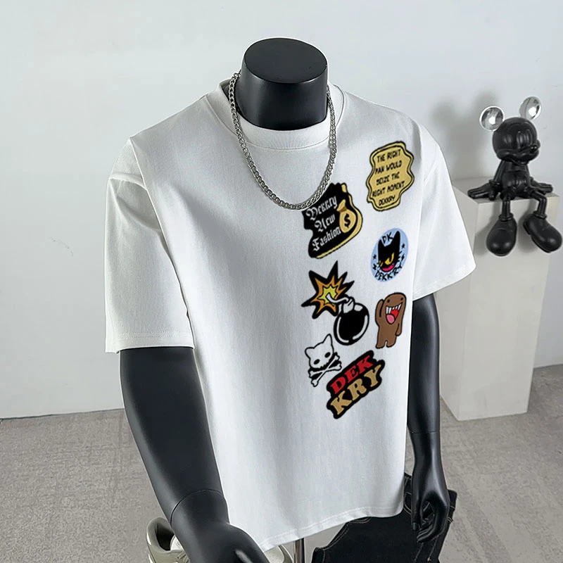 jtrt嘻哈复古字母印花纯棉短袖t恤男款夏季休闲百搭圆领上衣ins