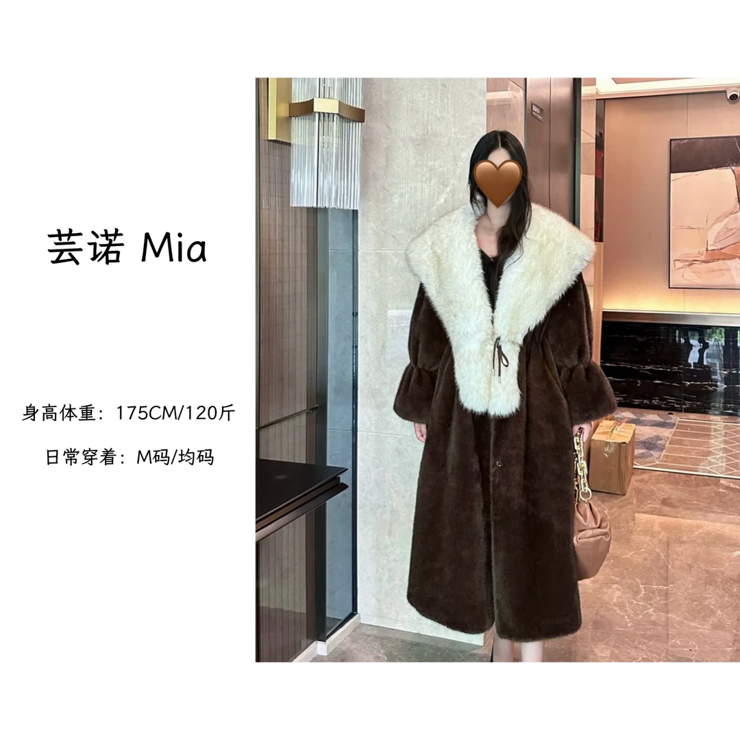 人造皮草 芸诺Mia“千金归来”冬季气质保暖长款抽绳大翻领重工外套