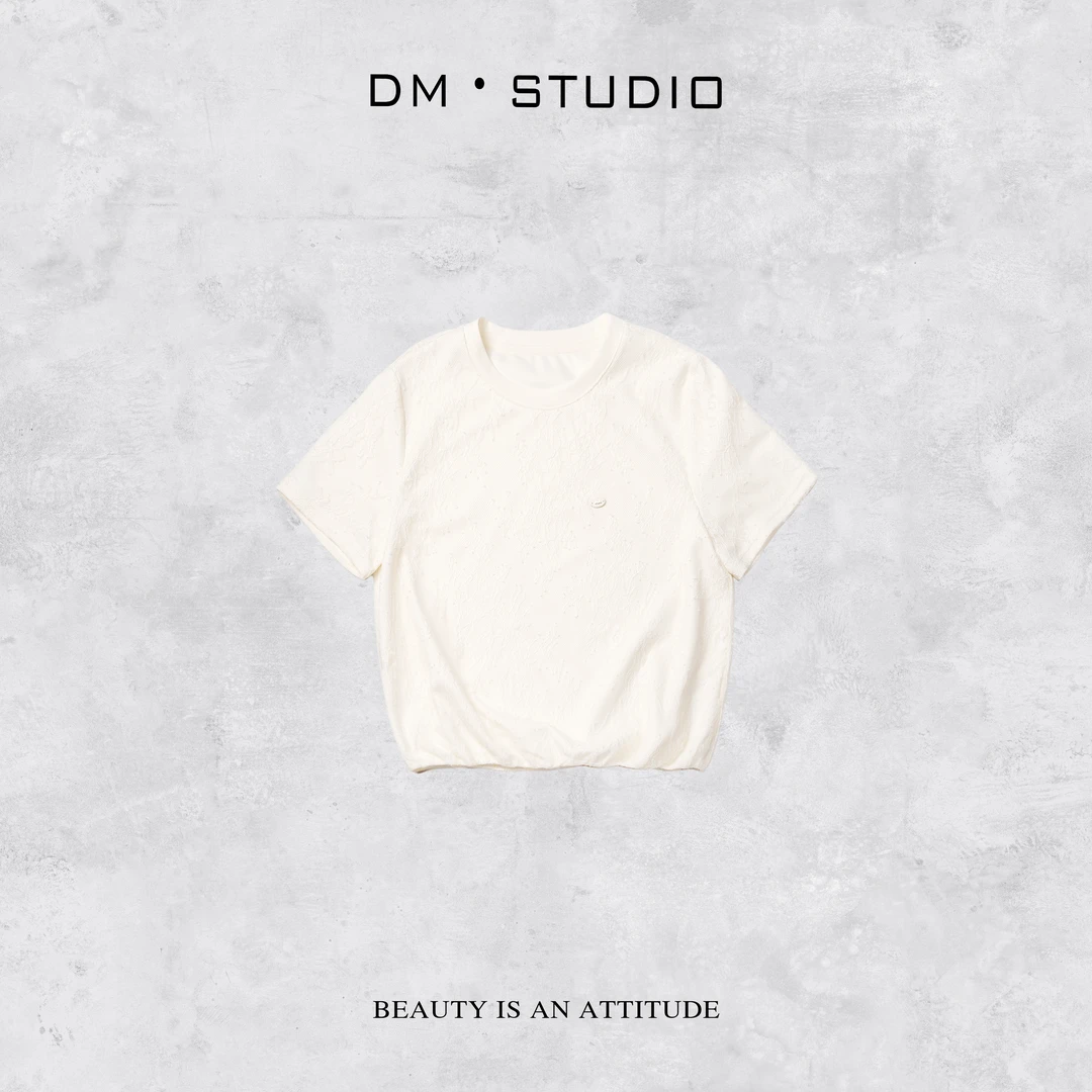 DEDM-DM•STUDIO/气质精致感休闲百搭蕾丝圆领短袖上衣（JM177）