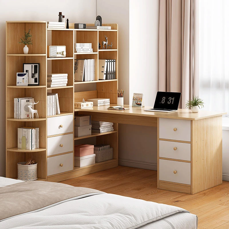 新疆包邮转角台式电脑桌书架组合连体书桌柜卧室家用书柜一体学生