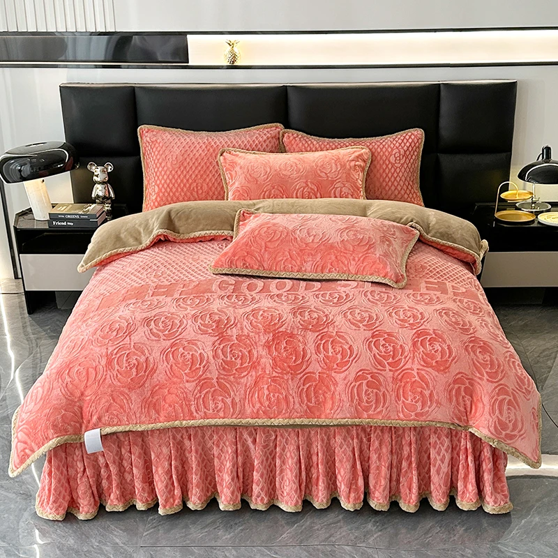 【EK183】新款加厚高克重8D雕花牛奶绒四件套Q