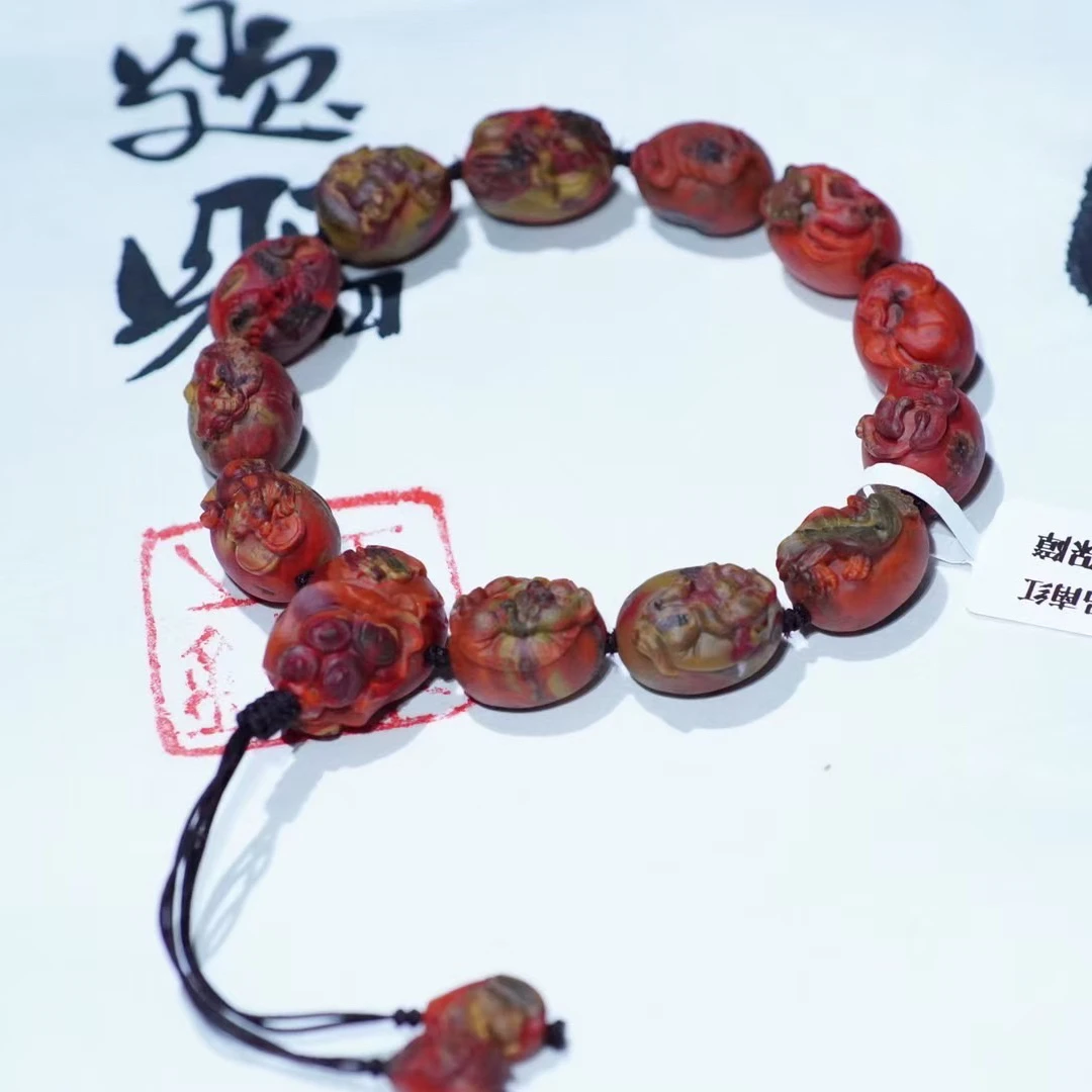 四川凉山南红玛瑙手串12生肖黄皮包浆料颗颗精选大气民族风手工