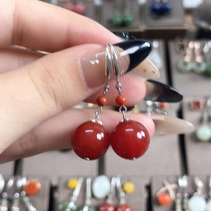 玛瑙/玉髓耳饰银S925镶嵌12左右